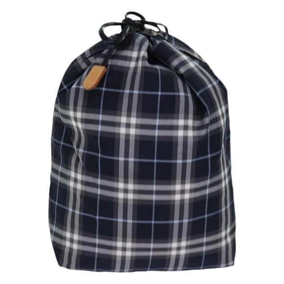 BURBERRY Nova Check Blue Label Drawstring Bag Pouch Nylon Navy Auth - Picture 3 of 16